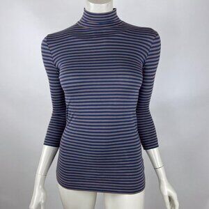 Demylee NY Pima Cotton Striped Top Women XS 3/4 Sleeve Stretch‎ Zip Closure